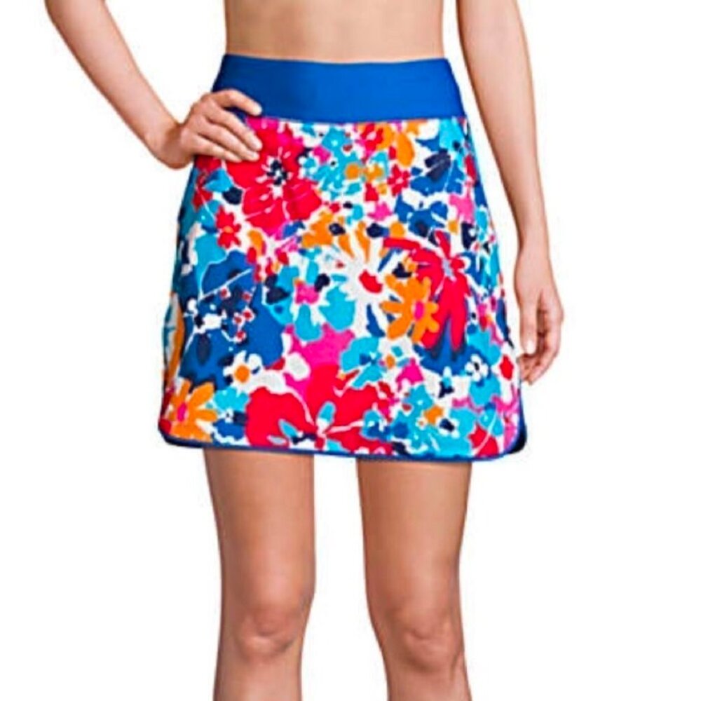Lands End Floral Print Swim Skirt with Shorts and Pockets Size 26W